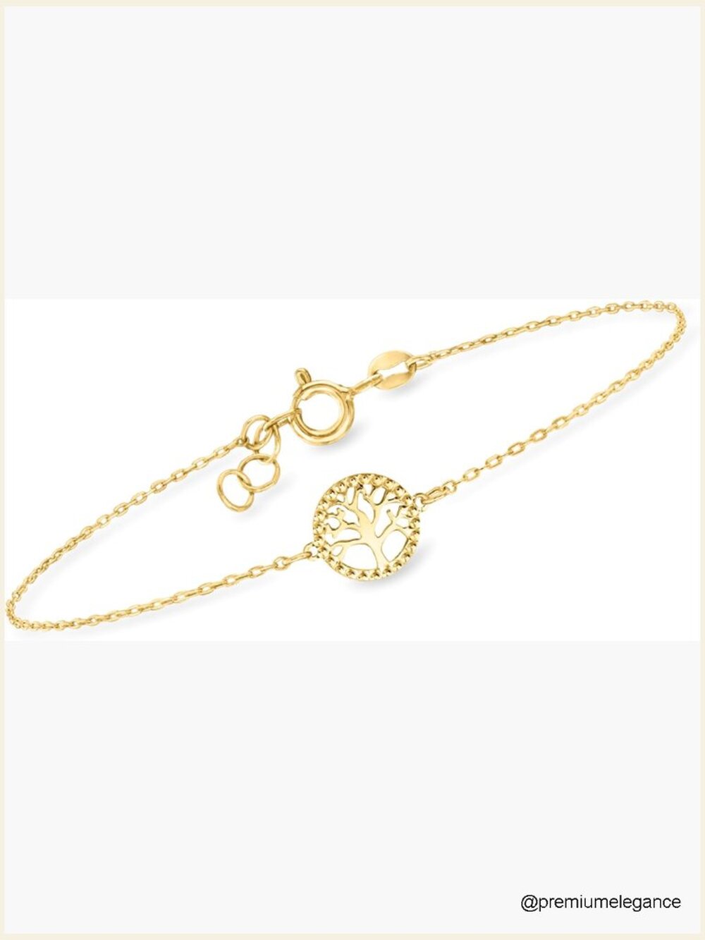 10kt Yellow Gold Tree of Life Link Bracelet Cable Chain Springring Clasp